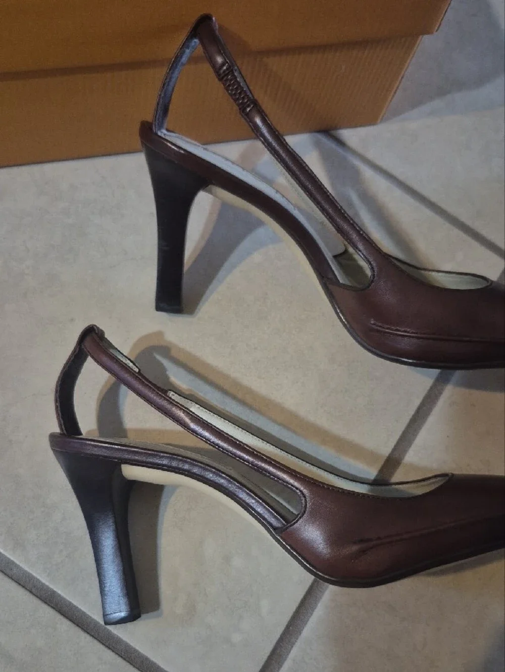 Unisa Brown Leather Slingback Pointed-Toe Heels